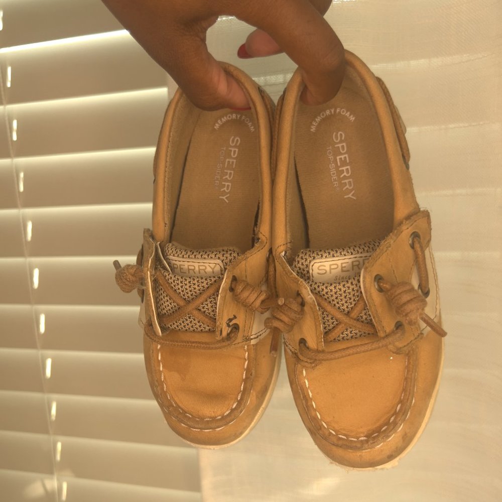 Sperry Size 12 Toddler Girl Shoresider Closed Toe Slip on Boat Shoes Linen